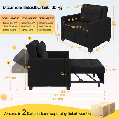 Costoffs Sofá-cama dobrável 2 em 1 com poltrona extensível 