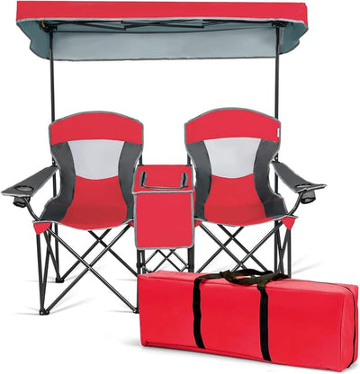Chaise de campismo dupla com guarda-sol e vidro integrado